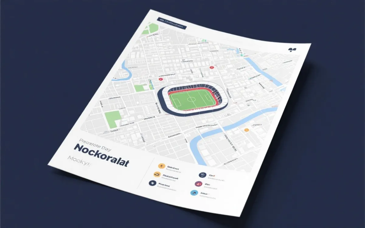 A4纸质观赛地图排版示意：城市总览与球场放大双视图